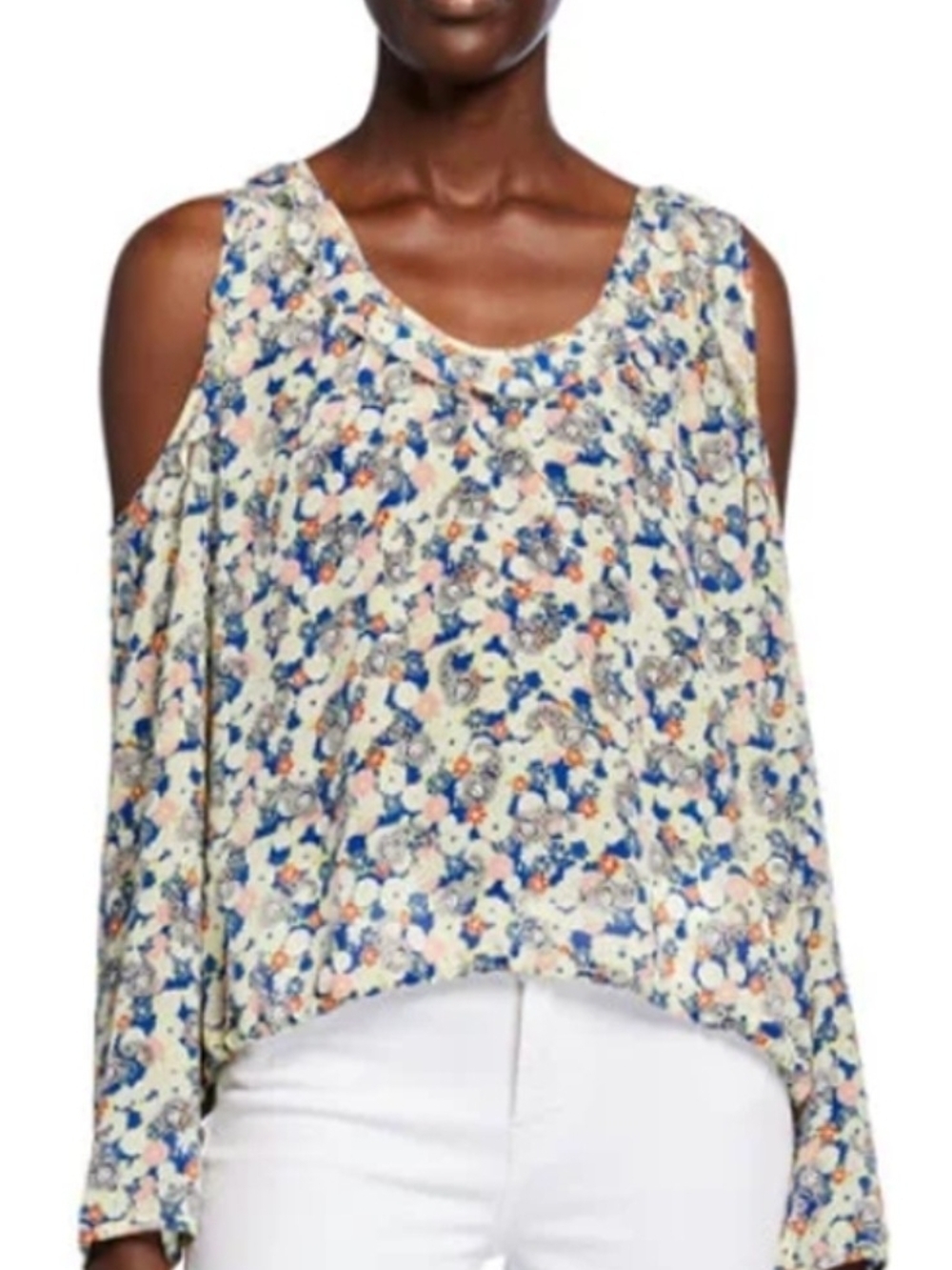 Zadig & Voltaire Tea Flower Cream Cold-Shoulder Floral Blouse Size S